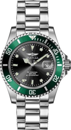 Invicta Pro Diver Date Quartz Black Dial Green Bezel Mens Watch 47353