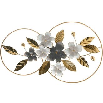 Beliani Moderna decorazione murale fatta a mano Scultura floreale e di foglie in metallo Oro Grigio Bianco Disprosyum