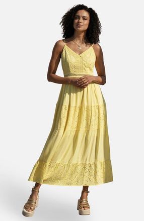 Yumi Cotton Lace Trim Midi Dress in Butter Yellow at Nordstrom, Size 12
