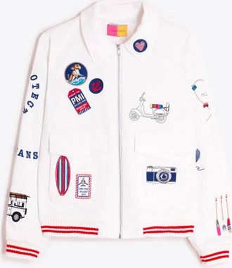 Vilagallo Womens Embroidered Bomber Jacket In White Surf