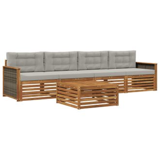 vidaXL Conjunto De Sof&aacute;s De Exterior 5 Pcs Natural Y Gris Claro Vidaxl