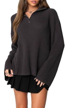 Edikted Amour High Neck Oversize Half Zip Knit Pullover in Dark Gray at Nordstrom, Size X-Large