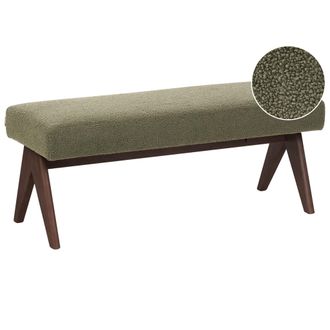 Beliani Banco De Cama Asiento De Entrada De Boucl&eacute; Patas De Madera Verde Y Marr&oacute;n Oscuro Tamre