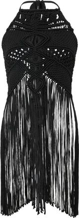 Alberta Ferretti Macram&eacute; Jurk met Franjes - Dames - Kleedjes - Zwart - M - Leer - Kleedjes