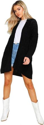 Crazy Girls Womens Long Sleeve Slouchy Cable Knit Oversize Casual Open Front Pocket Cardigan (12/14, Black)