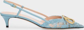 Valentino Garavani 40mm VLogo Signature Lace Slingback Pumps