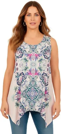 Roaman's Plus Size Handkerchief Hem Tunic Tank Top in Lilac Diamond Floral at Nordstrom, Size 20
