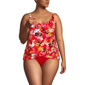 Lands End Plus Size Tulip Hem Tankini Top in Daylily Red Multi Floral at Nordstrom, Size 3X