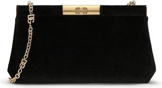 Dolce & Gabbana Zwarte fluwelen schoudertas met ketting - Dames - Schoudertassen - Zwart - ONE Size - Satijn - Tassen