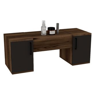 Dmora Toilette Ruviano, Tocador Con Espejo Incluido, 3 Puertas, Color Brown, 100x36x74h Cm Marr&oacute;n Nogal
