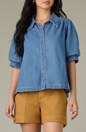 Wit & Wisdom Puff Sleeve Denim Shirt in Mid Blue at Nordstrom, Size X-Small