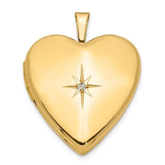 Diamond2Deal 14k Yellow Gold Diamond Star 20mm Heart Locket