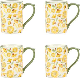 10 Strawberry Street Set Of 4 Lylah Mugs, Retro Flower
