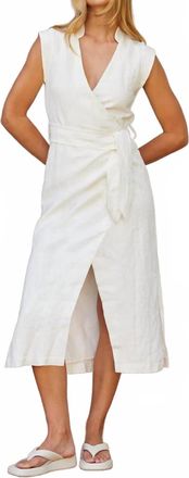 Crescent Lelina Wrap Linen Midi Dress In White