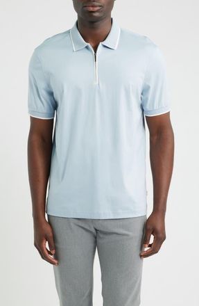 Bugatchi Pima Cotton Quarter Zip Polo in Hazy Blue at Nordstrom, Size Xx-Large