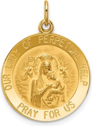 Diamond2Deal 14k Yellow Gold and Satin Solid Our Lady of Perpetual Help Medal Round Pendant