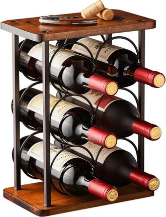 OEM Botellero Met&aacute;lico Para 6 Botellas, Soporte Apilable De Madera, Organizador De Vinos Para Barra, Sala De Estar O Cocina, Color Marr&oacute;n