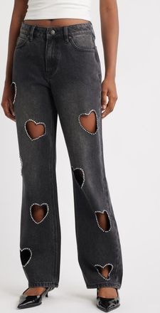 PTCL Heart Cutout Wide Leg Jeans in Black Wash at Nordstrom, Size 26