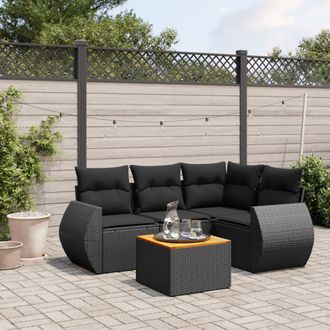 vidaXL Vidaxl - Set De Muebles De Jard&iacute;n 5 Pzas Y Cojines Rat&aacute;n Sint&eacute;tico Negro