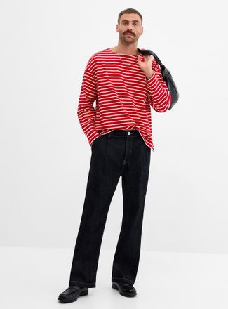 Jack & Jones Mens Nocturnal indigo pleated jean Loose fit