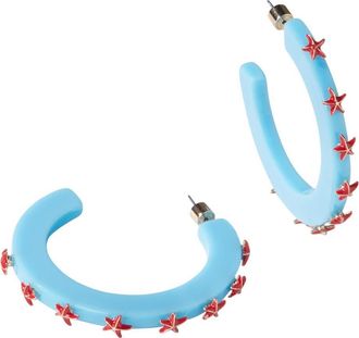 Smith & Co Womens Starfish Jewel Hoop Earring In Blue/dark Coral