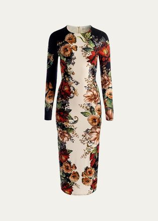 Alice & Olivia Delora Colorblocked Floral Sheath Midi Dress