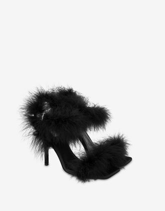 Moschino Satin sandals with feathers - Black