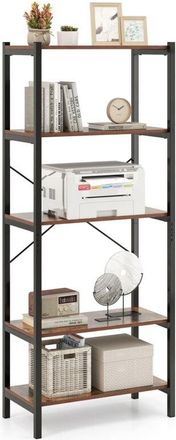 Costway Costway - 5-Tier Bookshelf Bookcase Display Rack with Metal Frame-Coffee