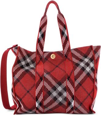 Burberry Shopper Knit Check Jacquard Medium tote bag - Rood