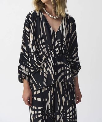 Joseph Ribkoff Tropical Print Peplum Top In Black/multi