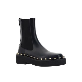 Valentino Garavani Womens Black Calfskin Chelsea Boots