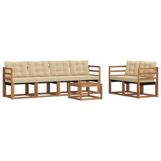 vidaXL Conjunto De Sof&aacute;s De Exterior Con Coj&iacute;n 7 Pcs Natural Y Beige Vidaxl