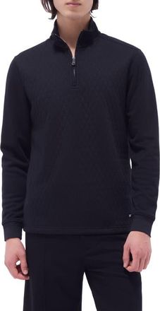 Bugatchi Quilted Quarter Zip Performance Pullover in Black at Nordstrom, Size X-Large