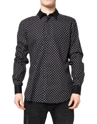 Dolce & Gabbana Mens Black Polka Dot Cotton Formal Dress Shirt