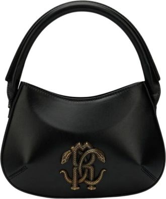 Roberto Cavalli Tassen, Dames, Zwart, ONE Size, Leer, Leren Handtas met Monogram RC