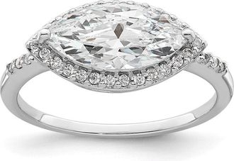 Diamond2Deal Sterling Silver Rhodium-plated Marquise Halo Cubic Zirconia Ring