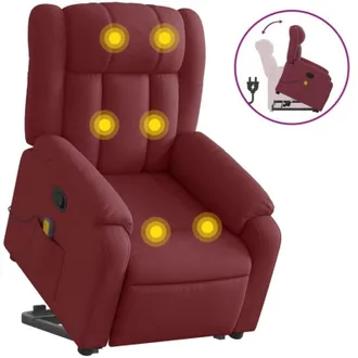 vidaXL Vidaxl - Sill&oacute;n Reclinable De Masaje Elevable Tela Rojo Tinto