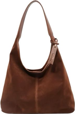 Generic Faux Suede Slouchy Tote Bag for Women - Large Brown Hobo Shoulder Handbag for Work, 34 x 26 x 13 cm (reddish brown)