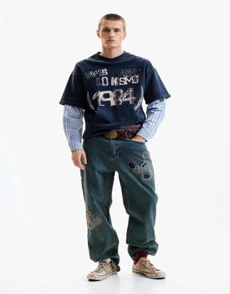 Desigual Felpa a maniche lunghe blu con stampa