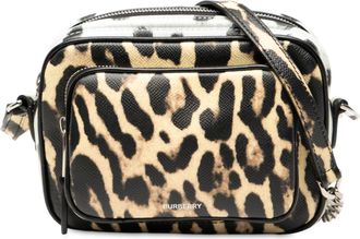 Burberry Pre-owned Womens Leopard Printed Leather Camera Bag - Black - One Size