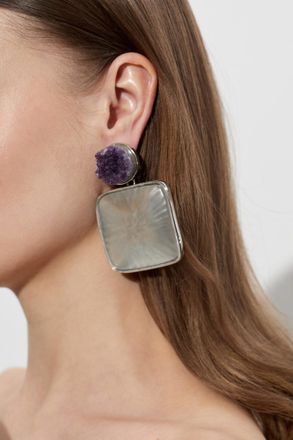 Alaia Earrings With A Stone, Womens, Silver