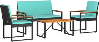 vidaXL Juego De Muebles De Exterior 4 Uds. Negro Y Turquesa Vidaxl