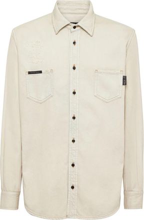 Philipp Plein Denim Shirt LS - Heren - Spijkeroverhemden - Beige - 3XL - Denim - Overhemden