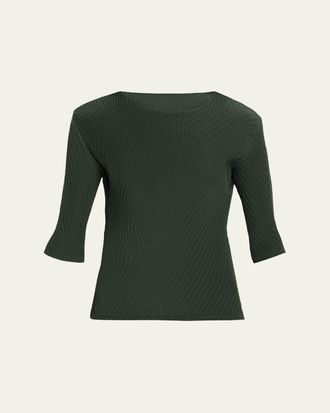 Issey Miyake Rhombus Pleated Elbow-Sleeve Top