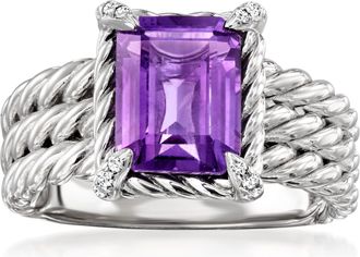 Ross-Simons Amethyst 3-Row Ring With White Topaz in Sterling Silver