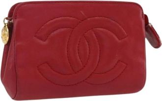 Chanel Pre-owned Vintage Pouch - Dames - Vintage Clutch - Rood - ONE Size - Leer - Vintage