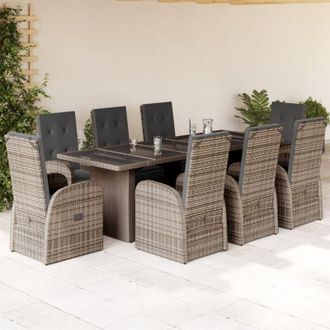 vidaXL Set Comedor Jard&iacute;n 9 Pzas Y Cojines Rat&aacute;n Sint&eacute;tico Gris Vidaxl