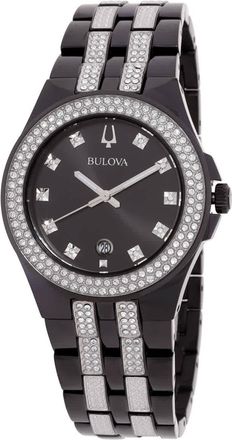 Bulova Quartz Crystal Black Dial Mens Watch & Dog Tag 98K101