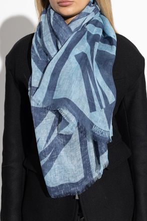 Moschino Scarf With Logo, Unisex, Navy Blue