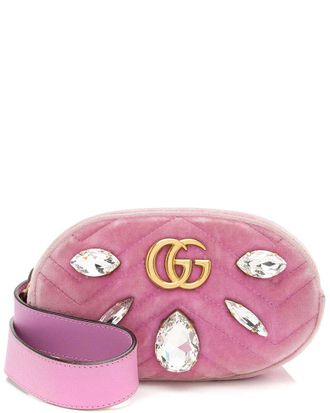 Gucci Pink Matelasse Velvet Crystal Gg Marmont Belt Bag - Size 34 / 85 (Authentic Pre-Loved)